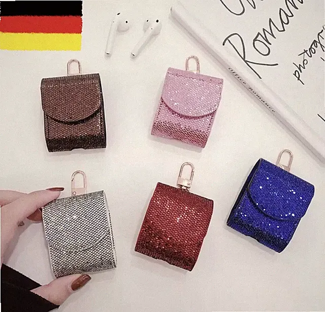 AirPods 1 / 2 Case Hülle PU Cover Glitzer Strass Bling Airpod Kopfhörer Klammer