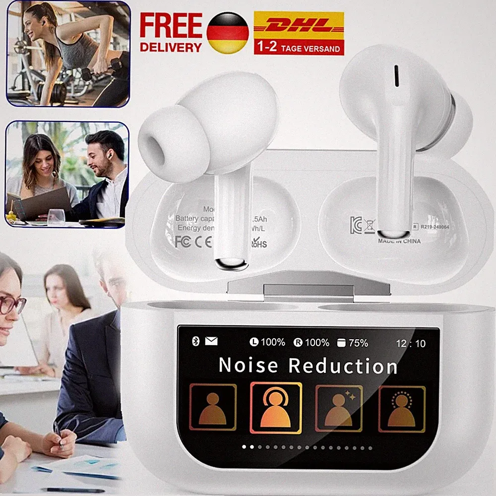 ANC+ENC In-ear Kopfhörer White Headset Bluetooth True wireless mit Bildschirm