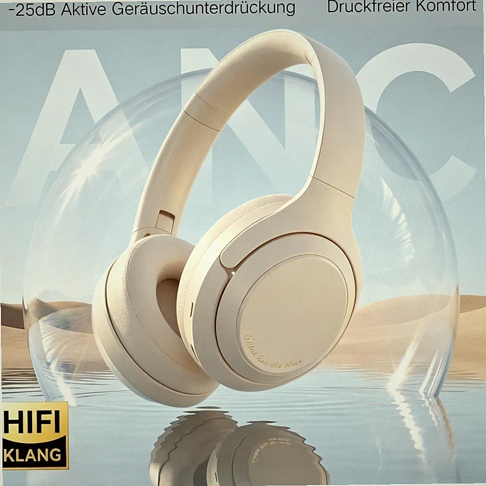 ANC Kopfhörer Over Ear Kabellos Bluetooth Headset Mikro PC Handy Khaki Faltbar