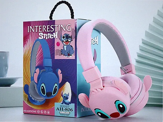 Anime Stitch Bluetooth Faltbarer Kopfhörer Cartoon Pink