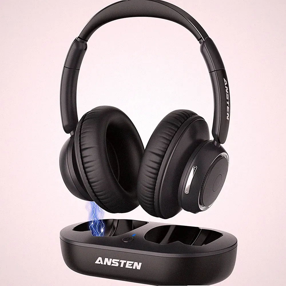 ANSTEN TV Kopfhörer Kabellos K2, 35 Std. Akku, Over-Ear, Schwarz, Bluetooth 5.3