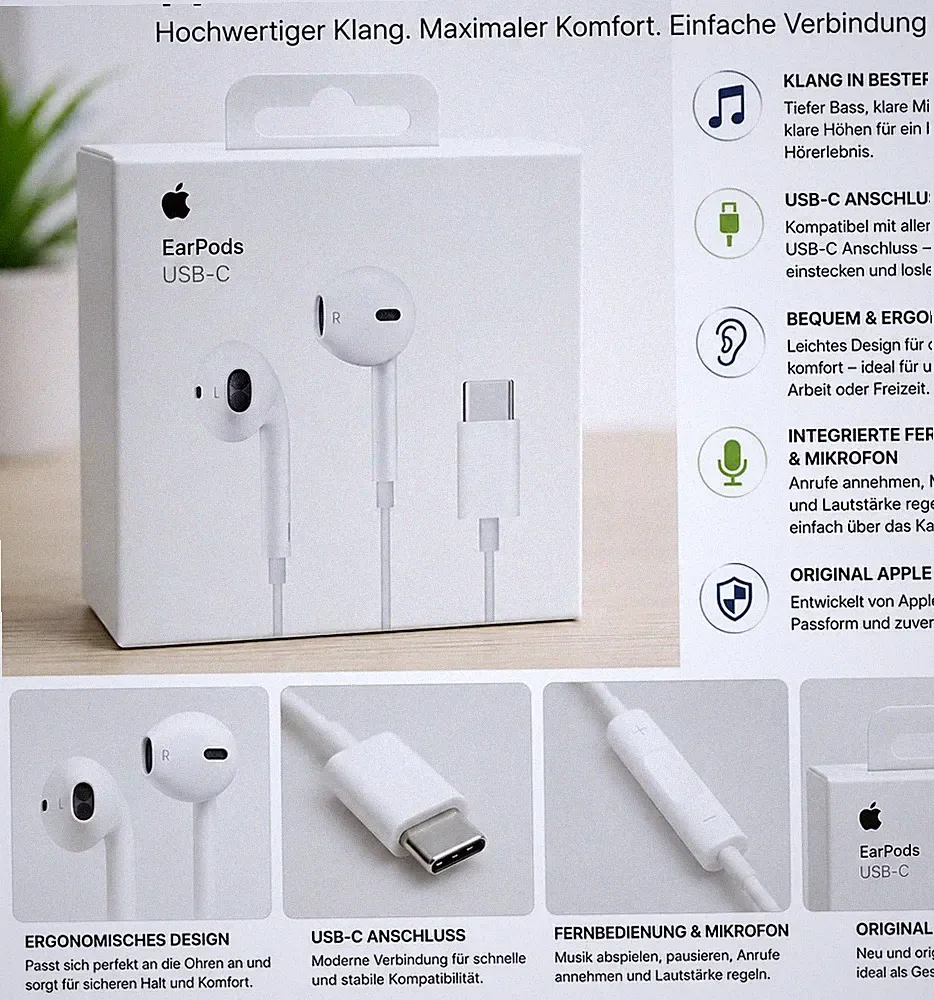 Apple EarPods USB-C In-Ear Kopfhörer Weiß mit Mikrofon & Fernbedienung