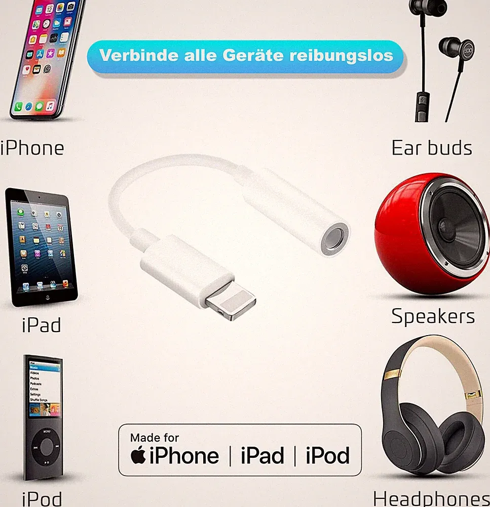 Apple Lightning auf AUX Klinke Kopfhörer Adapter für iPhone 11 12 13 14 Pro Max