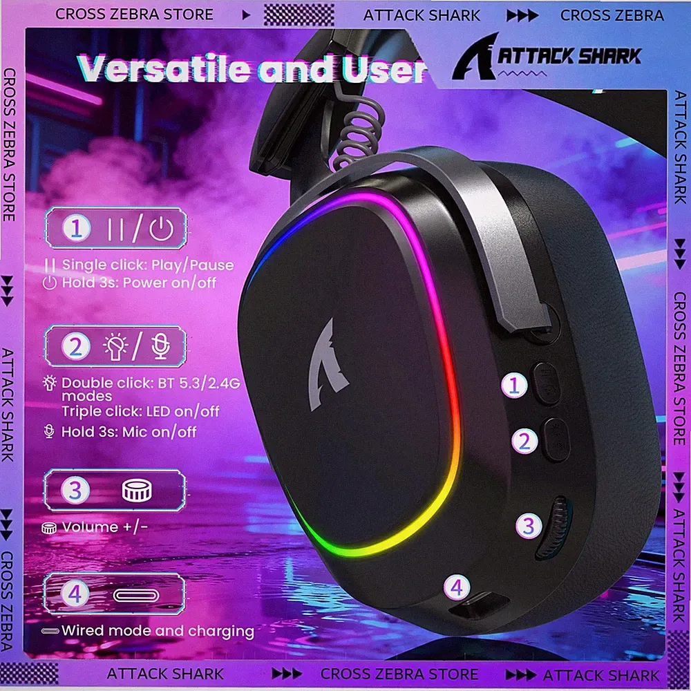 ATTACK SHARK G800 kabellose Gaming Kopfhörer mit 7.1 Surround Sound und Billig24