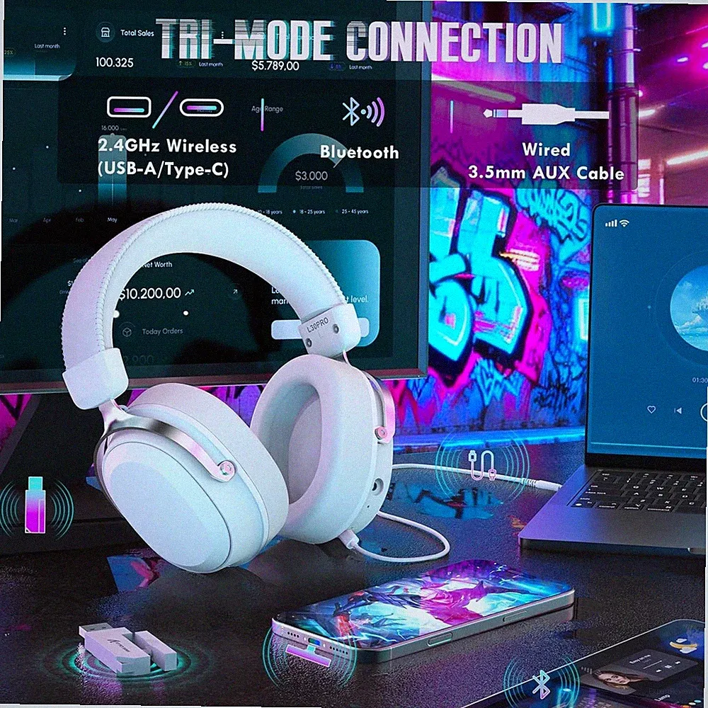 ATTACK SHARK L30PRO Kabellose Gaming Kopfhörer mit 7.1 Surround Sound Billig24