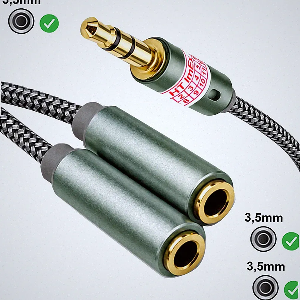Audio AUX Y-Splitter 3,5mm Klinke Adapter Kabel Stereo Verteiler für Kopfhörer