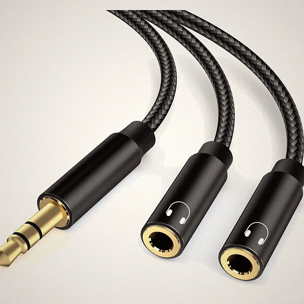 Audio Splitter Klinke Y Adapter 3,5mm Stereo Aux Kabel schwarzen Kopfhörer