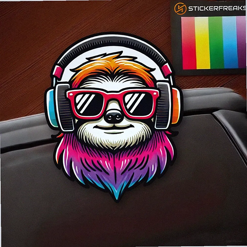 Aufkleber Faultier mit Kopfhörer | Lustiger Sticker für Auto und Laptop 15x12cm
