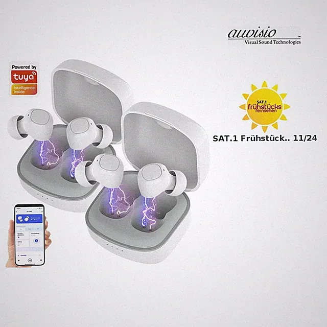 auvisio In-Ear-Stereo-Headset, BT 5, Ladebox, 18 Std. Spielzeit, App, 2er-Set