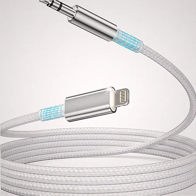 Aux Kabel iPhone Auto 3,5mm Lightning Silber Geflochten MFi
