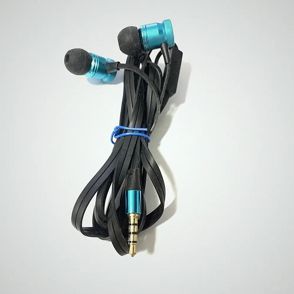 Aux Kopfhörer In-Ear kabelgebunden schwarz blau Flachkabel 3,5 mm Klinge Stereo