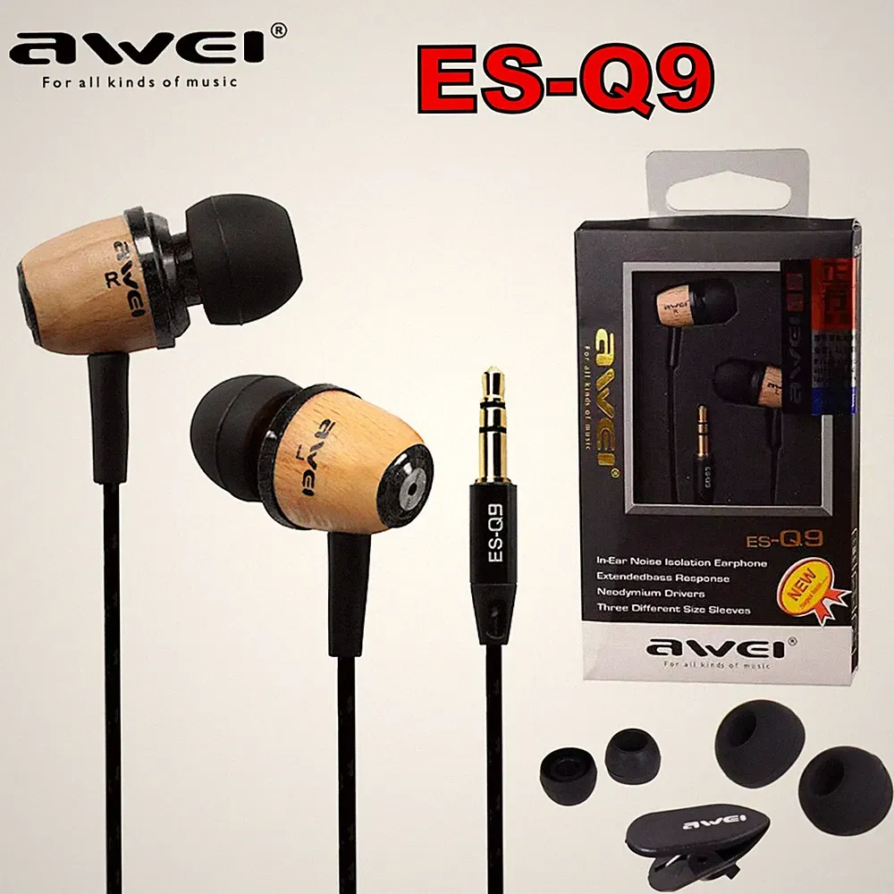 AWEI ES-Q9 Super Bass Holz In-Ear Headphones Earphones Holzton hellbraun