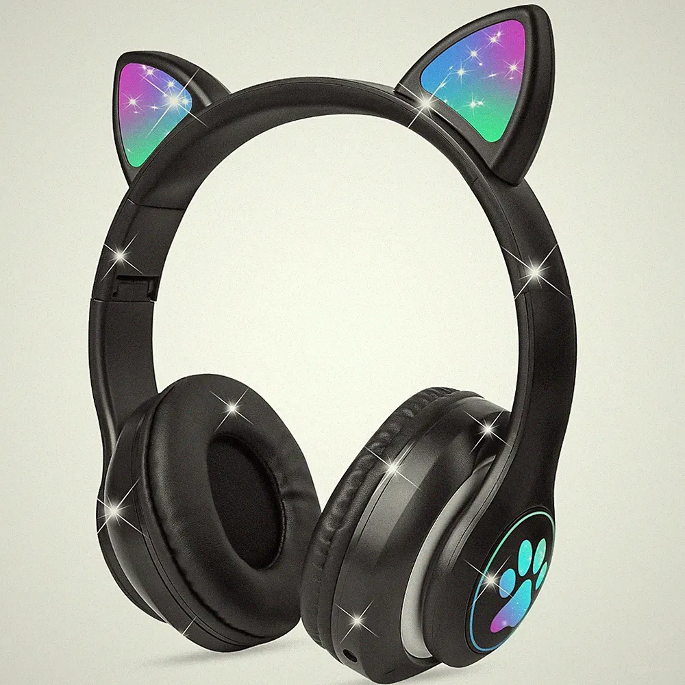 AXFEE Kinderkopfhörer Katzenohren Bluetooth Schwarz, Faltbar, mit Mikrofon, 105