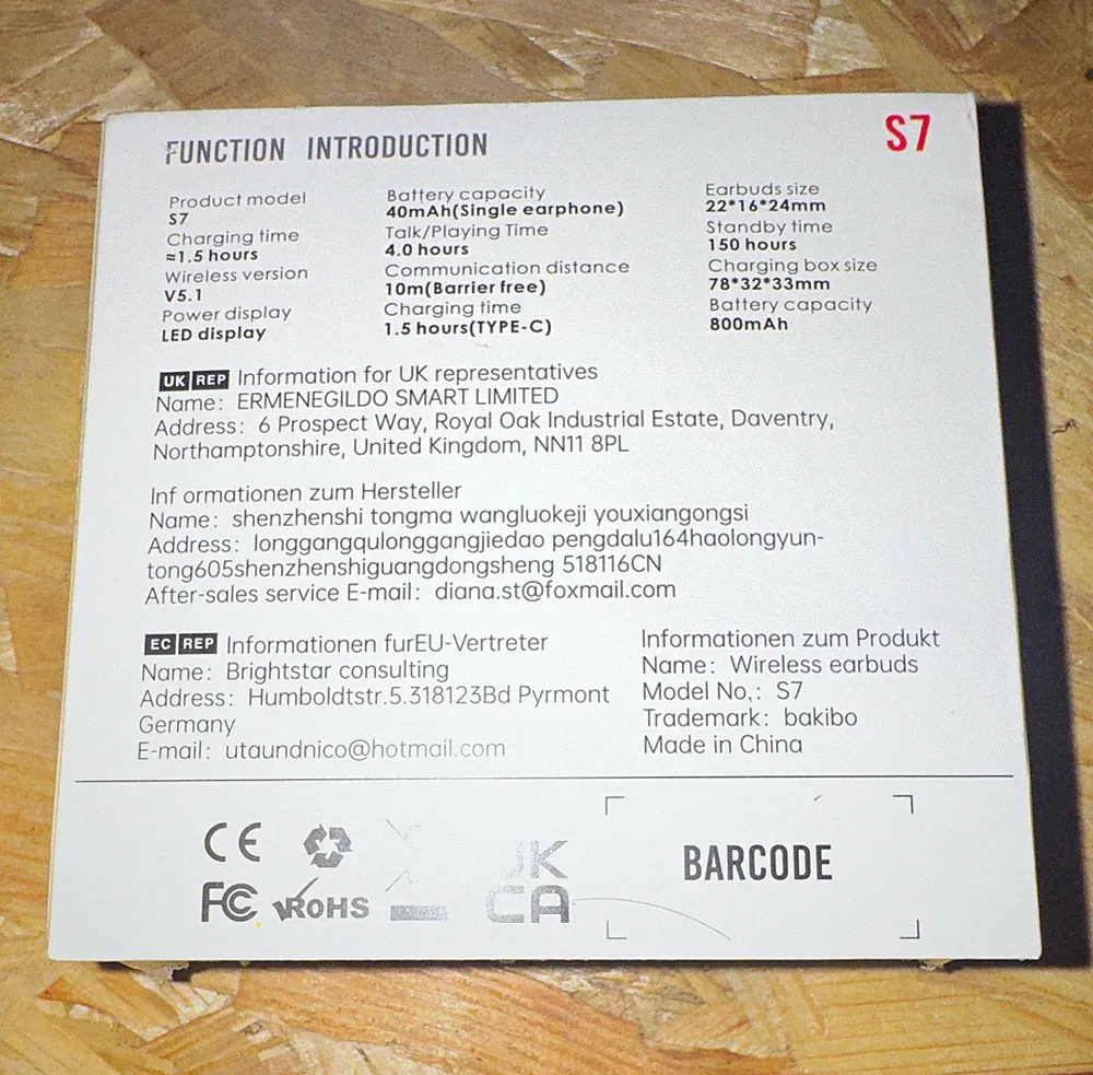bakibo S7 True Wireless In-Ear-Kopfhörer BT 5.1 LED-Display
