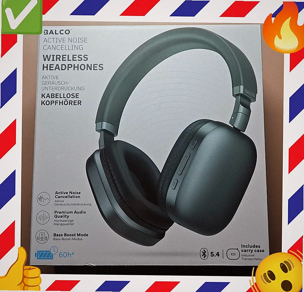 🎧BALCO™ Bluetooth Kopfhörer Wireless OverEar ANC + Case 📡BT5.4 - 60h ⏳💪
