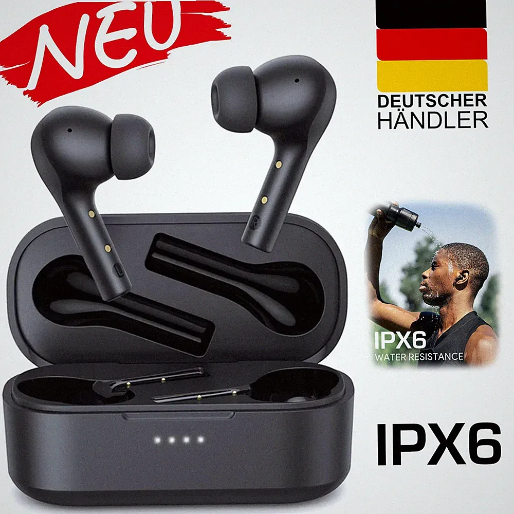 BCMASTER Kabellose Ohrhörer IPX7 wasserdicht, Bluetooth-Kopfhörer Schwarz