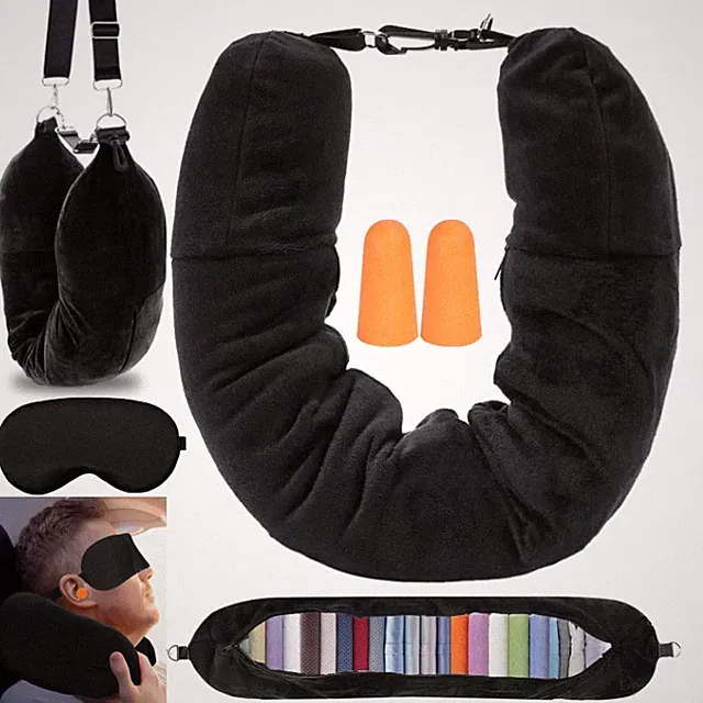 Befüllbares Nackenkissen mit Eye Mask und Ohrenstöpsel Reisekissen Stop