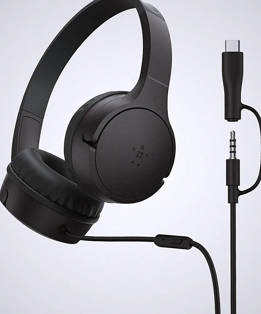 Belkin SoundForm Mini Kinder kabelgebundene Kopfhörer mit USB-C auf 3,5 mm Dongle, integriert