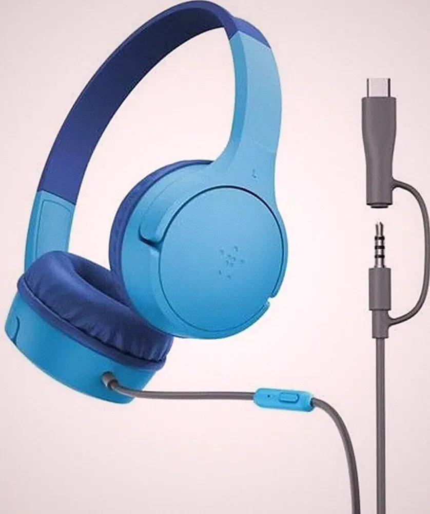 Belkin SoundForm Mini Kinder Kopfhörer Blau 3,5mm USB-C Mikrofon 85dB