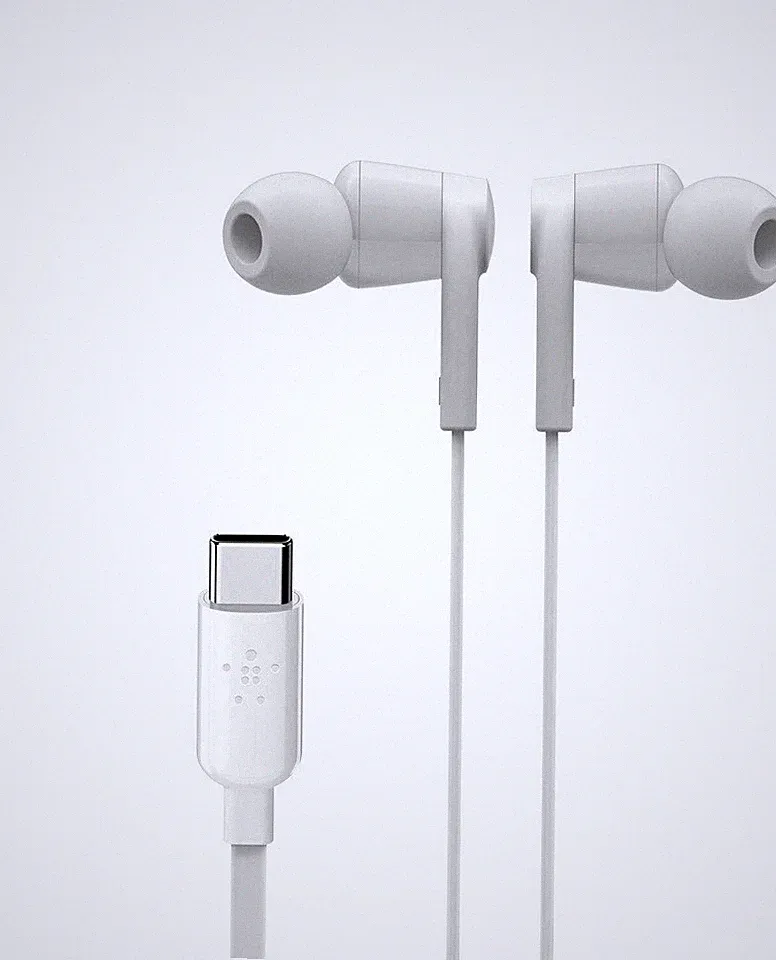 Belkin USB-C in-Ear Kopfhörer Samsung Huawei Smartphone Rockstar weiß Mikrofon