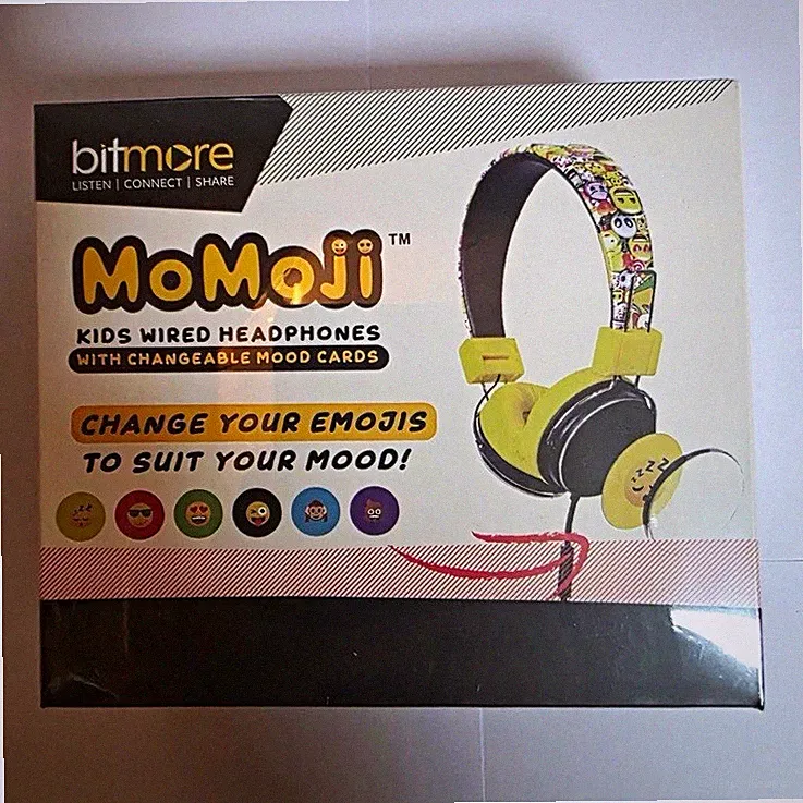 Bitmore MoMoji Kinder Kopfhörer Kabel 3,5mm Mood Cards faltbar Gelb/Schwarz