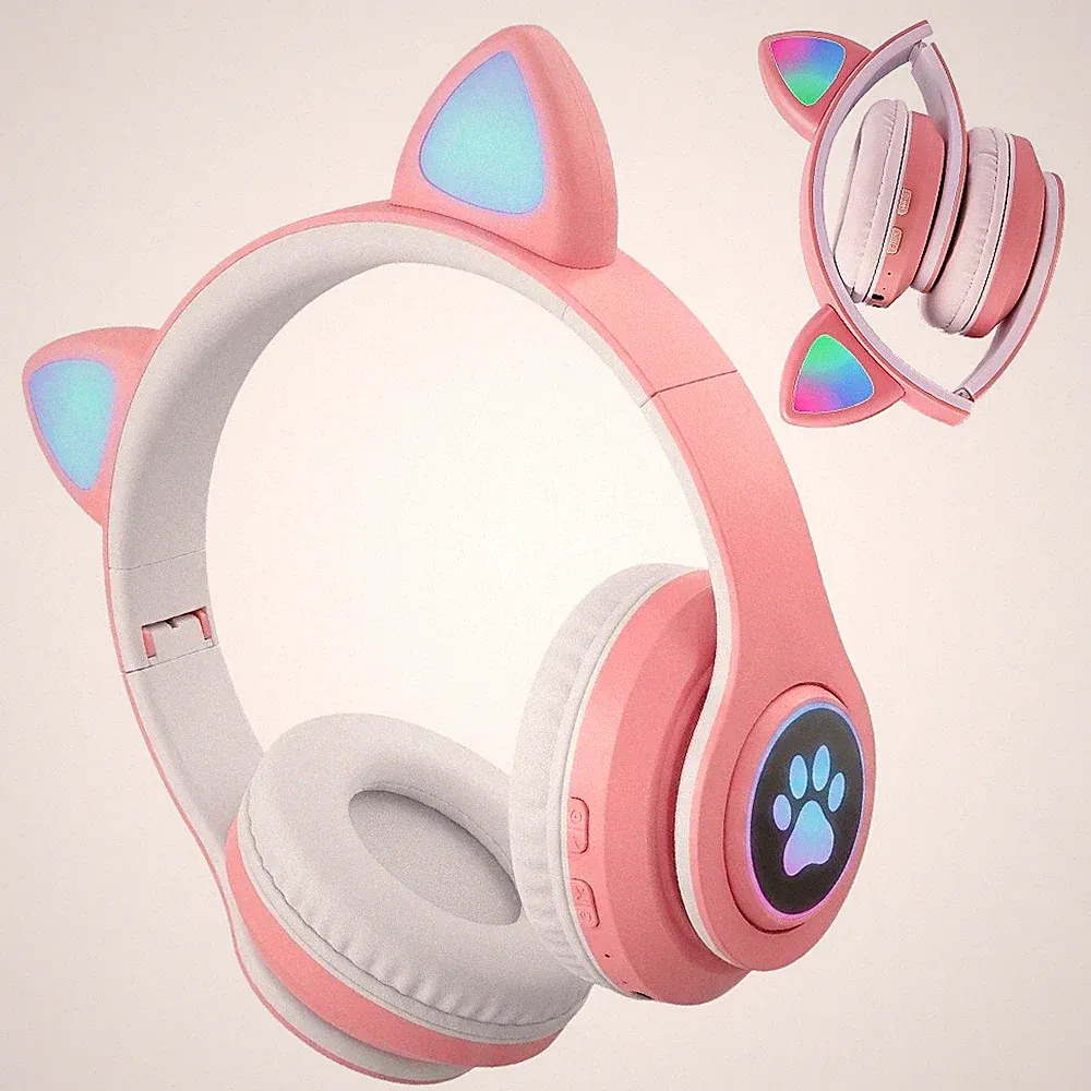Bluetooth 5.0 Kopfhörer Stereo LED Katzenohr Faltbare Headset Kinder Over-Ear