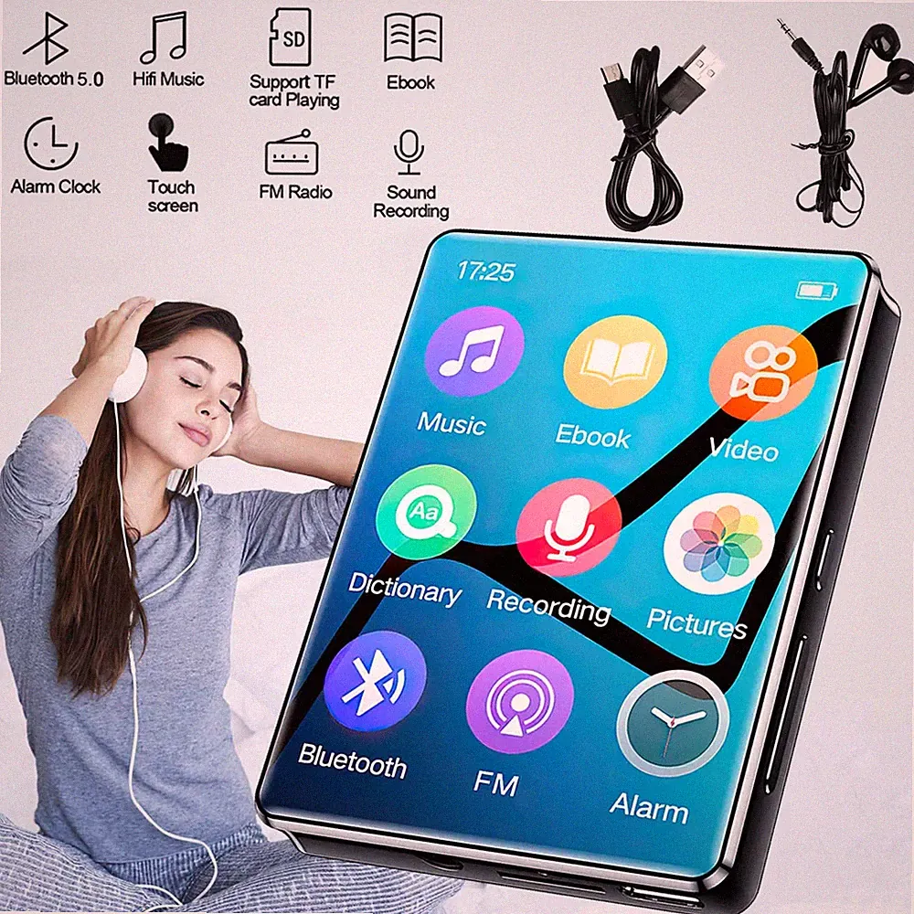 Bluetooth 5.0 MP3 Player, HiFi MP3 Musik Player mit Touchscreen FM Radio, E-Book