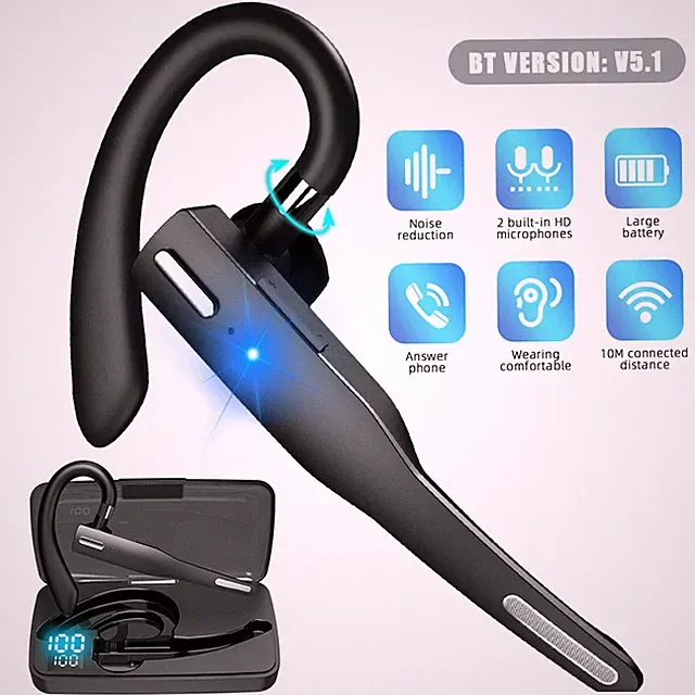 Bluetooth 5.1 Headset In Ear Ohrbügel EinOhr Freisprecheinrichtung Ohrhörer DE