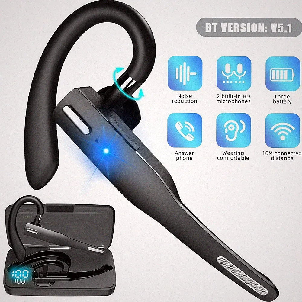 Bluetooth 5.1 Kopfhörer In Ear Headset Einohr Ohrbügel Freisprecheinrichtung DE