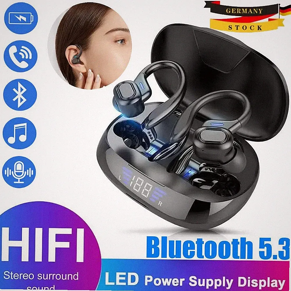 Bluetooth 5.3 Kopfhörer In-Ear Ohrbügel Kabellos TWS Sportkopfhörer mit Mikrofon