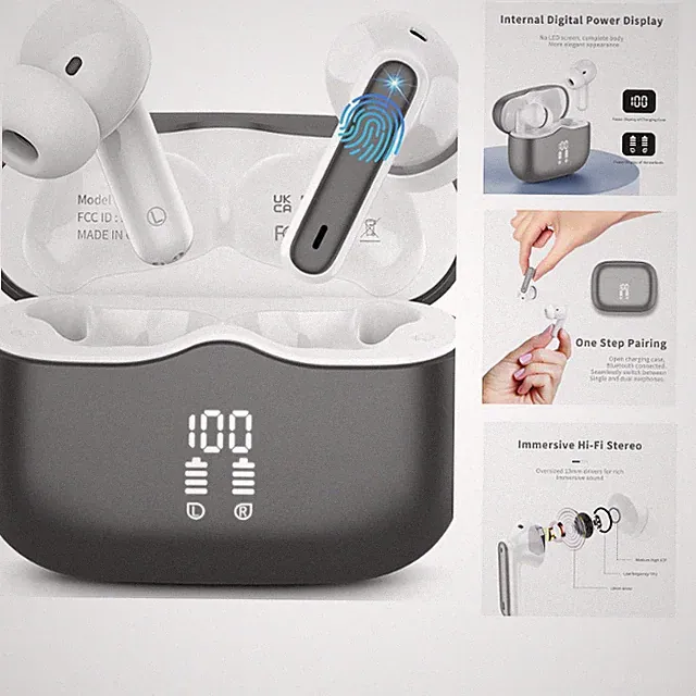 Bluetooth 5.3 Kopfhörer Kabellos In Ear mit 4 ENC Mikrofonen, 40 Std Akku, IP7
