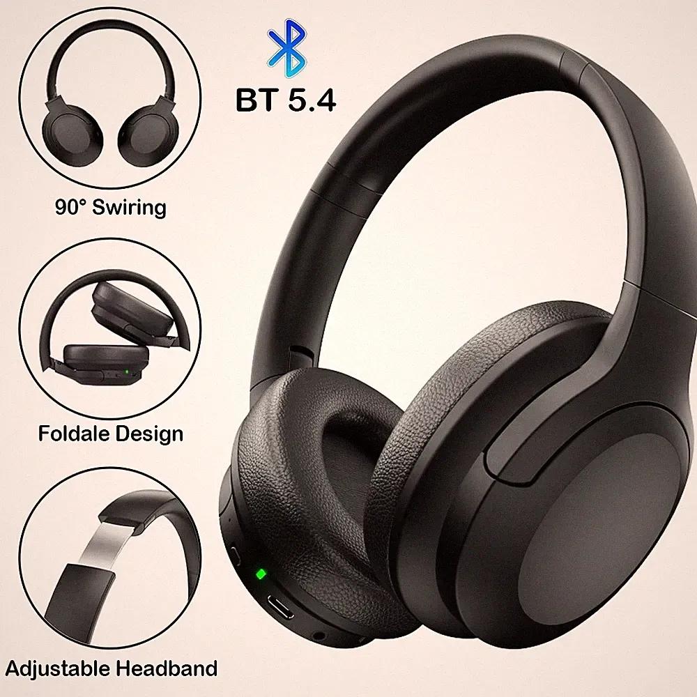 Bluetooth 5.4 Kabellos Over-Ear Kopfhörer, mit Geräuschunterdrückung PU Leder DE