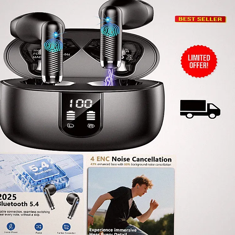 Bluetooth 5.4 Kopfhörer 6D Bass In Ear Kabellos 56 Std Akku