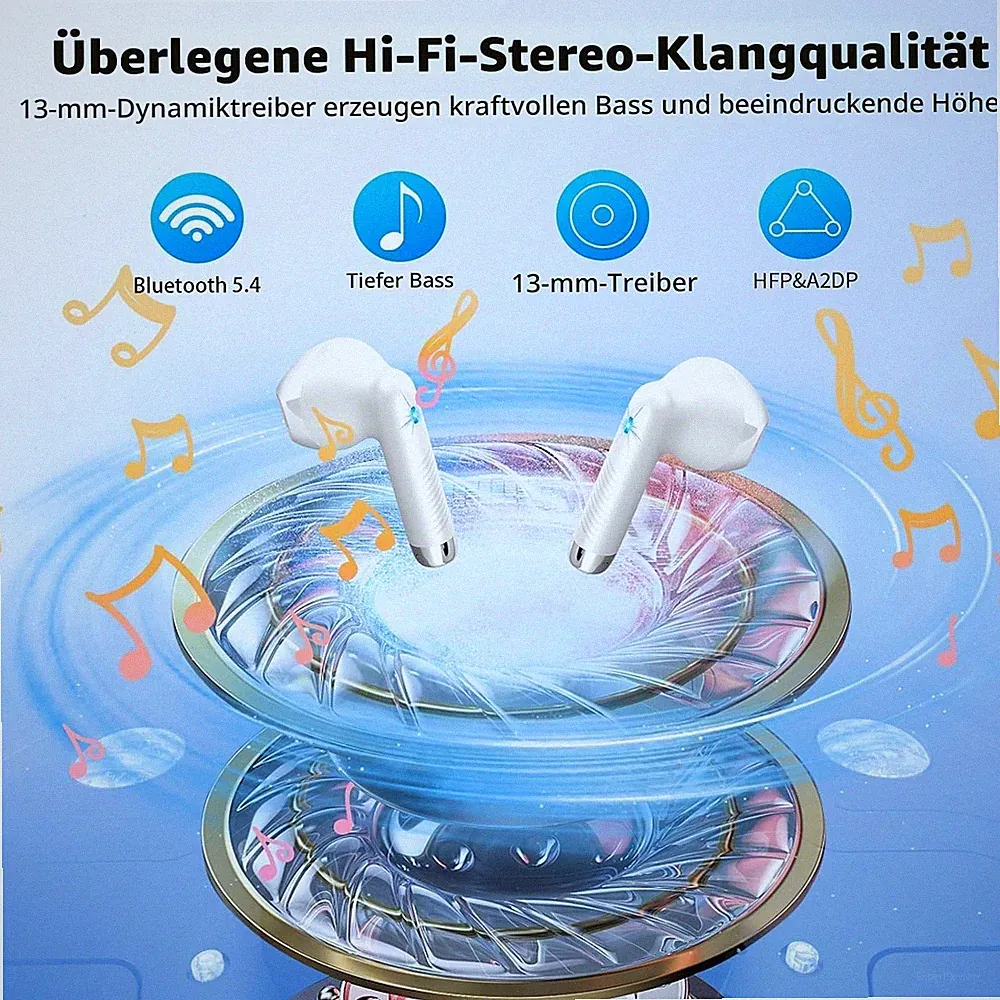 Bluetooth 5.4 Kopfhörer, 6D Tiefer Bass In Ear Kopfhörer Kabellos Bluetooth 2