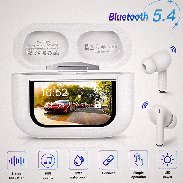 Bluetooth 5.4 Kopfhörer In-Ear Kabellos Ohrhörer mit Smart-Touchscreen-Display