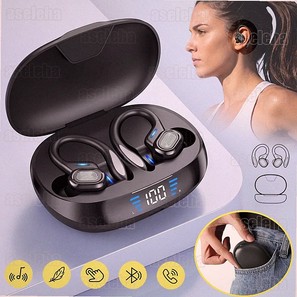 Bluetooth 5.4 Kopfhörer In-Ear Ohrbügel Kabellos TWS Sportkopfhörer mit Mikrofon