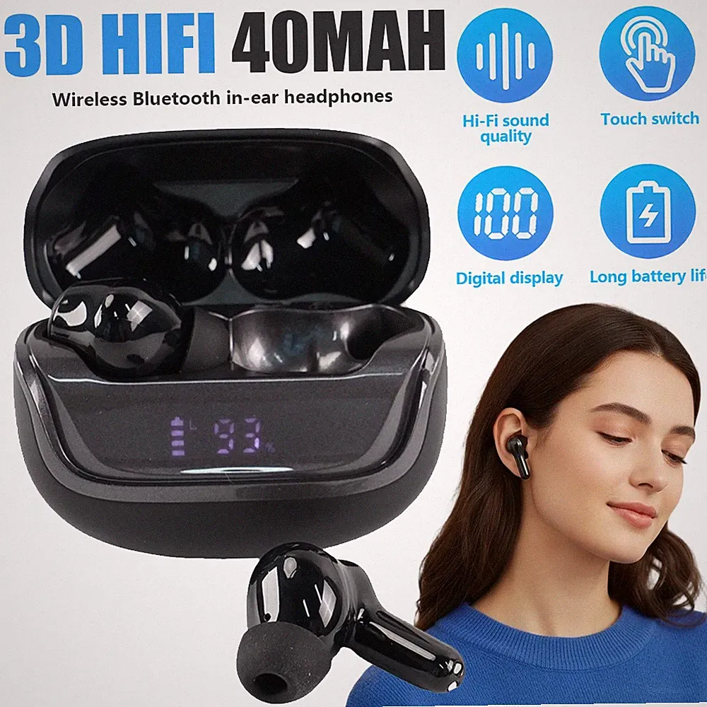 Bluetooth 5.4 Kopfhörer Schwarz Headset TWS True Wireless Earbuds In Ear