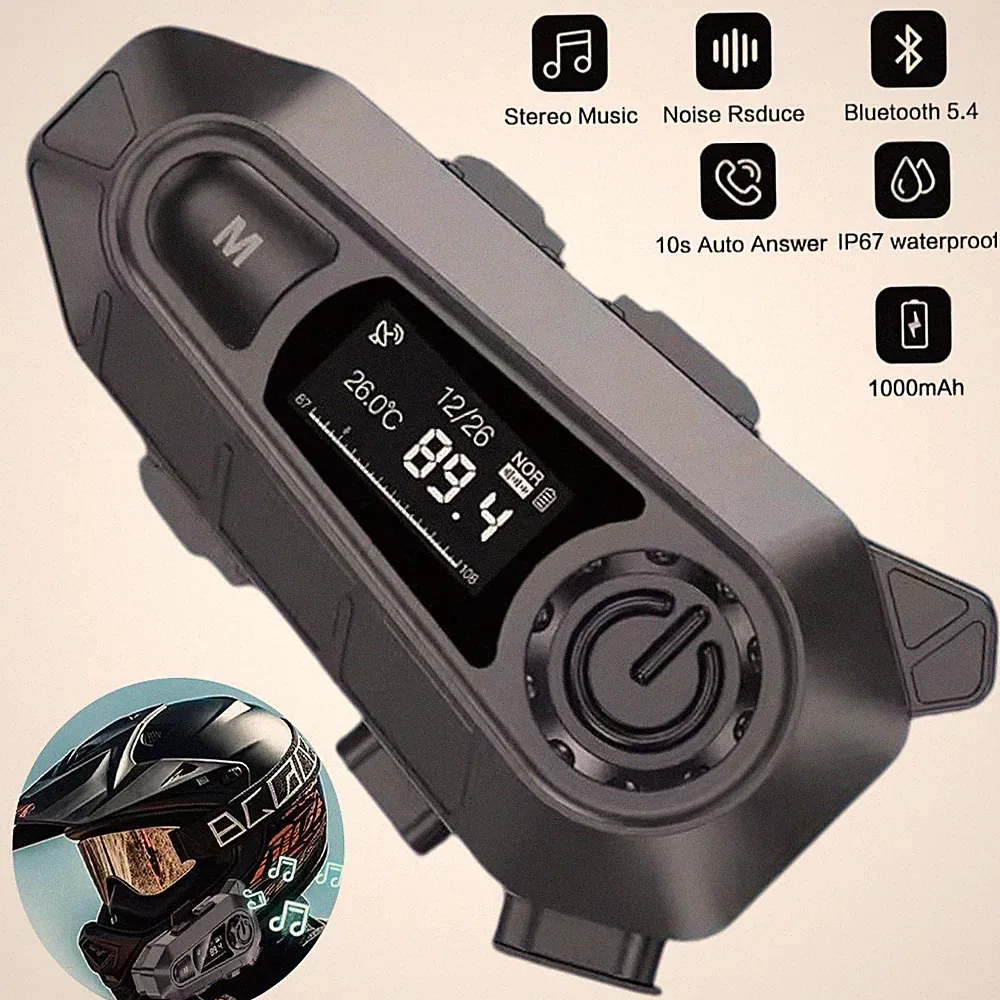 Bluetooth 5.4 Motorrad Helm Headset FM Motorradhelm Drahtloser Anruf Kopfhörer