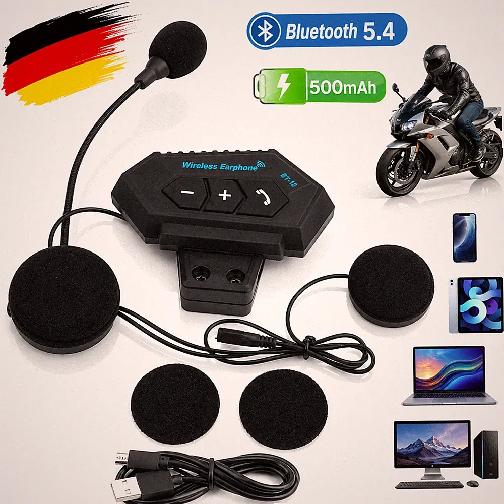 Bluetooth 5.4 Motorradhelm Headset Wireless Anruf Motorrad Kopfhörer Schwarz