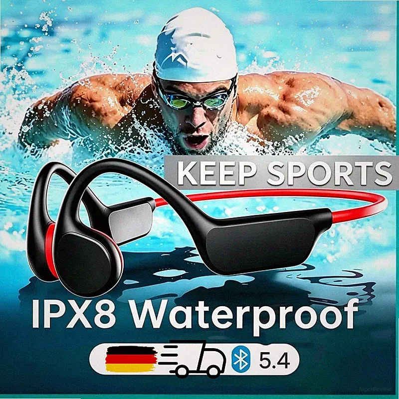 Bluetooth 5.4 Sport Kopfhörer IPX8 Wasserdicht Schwimmen Headset mit Mikrofon DE