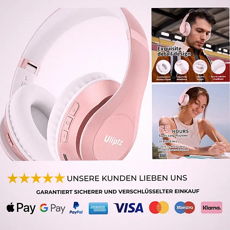 Bluetooth 6 Kopfhörer 65 Std Spielzeit 6 EQ Modi Over Ear HiFi
