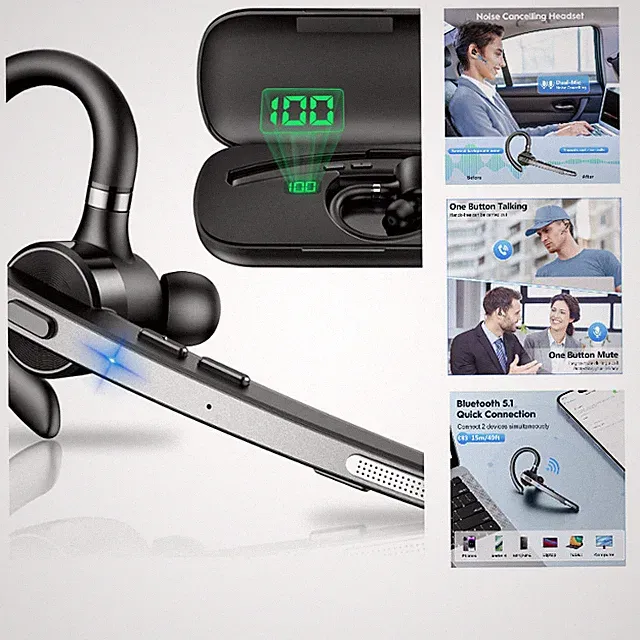 Bluetooth Headset M53 mit 72h Spielzeit und Ladecase, Dual-Mikrofon, Schwarz