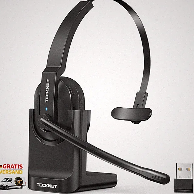 Bluetooth Headset mit Mikrofon 60 Std Akku Ladestation USB Dongle On-Ear