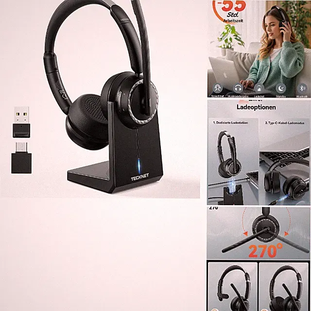 Bluetooth Headset mit Mikrofon und Geräuschunterdrückung, 55 Std. Akkulaufzeit