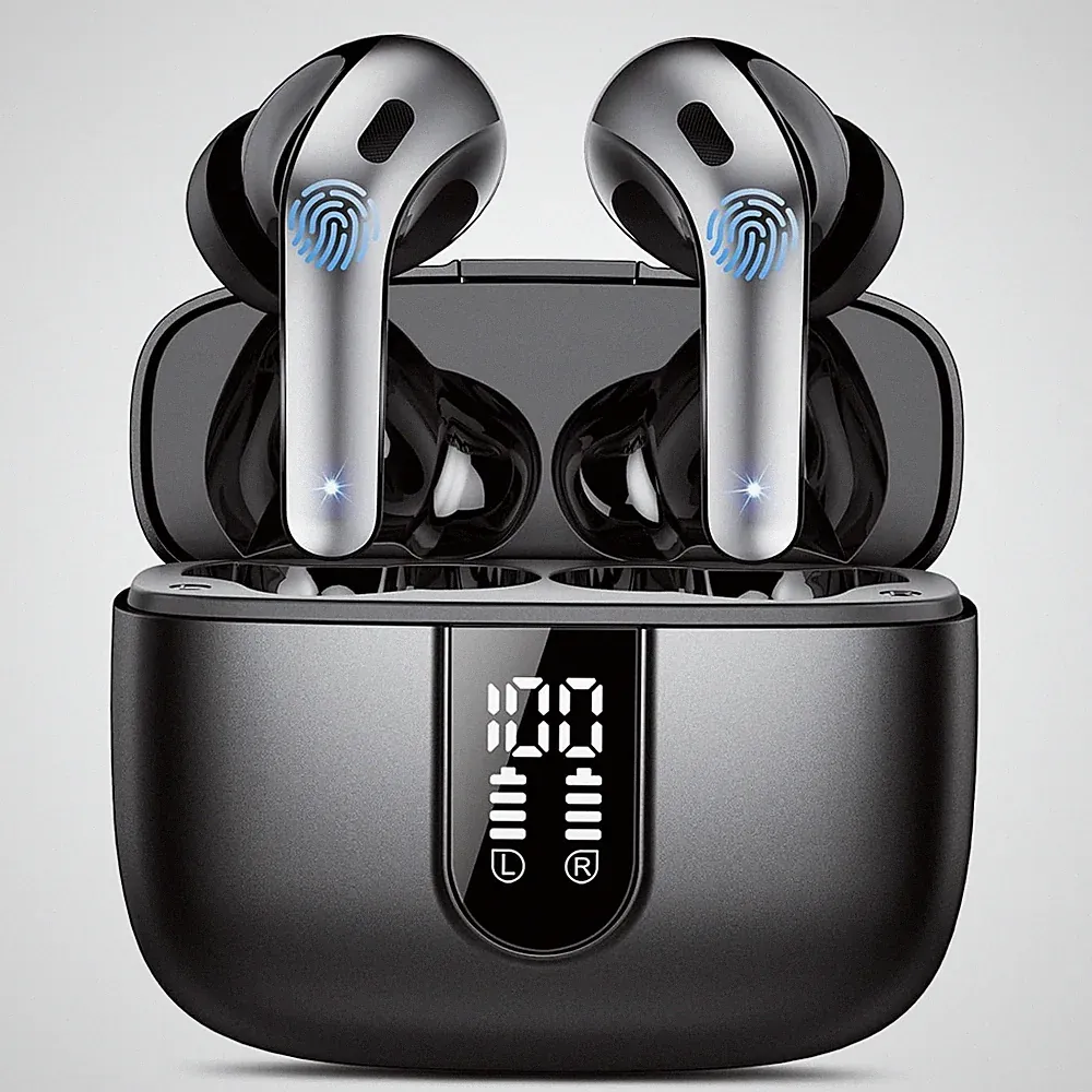Bluetooth In Ear Kopfhörer kabellos 50 Stunden Akku Bass wasserdicht schwarz