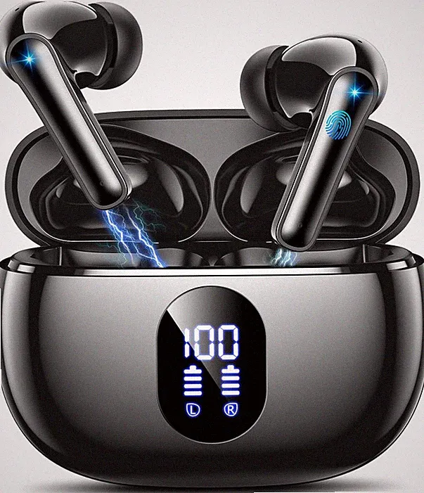 Bluetooth In Ear Kopfhörer Kabellos 52Std LED Display Touch USB-C TWS Schwarz