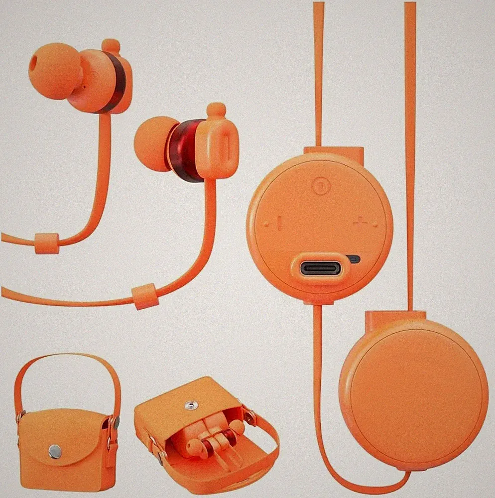 Bluetooth In-Ear Nackenbügel Headset Kopfhörer Doppelt Orange