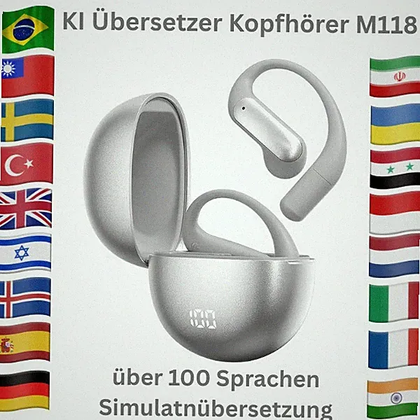 Bluetooth KI Übersetzer Kopfhörer, Schwarz Language Translator Headset AI M118