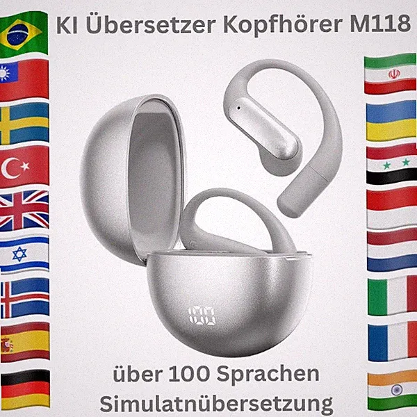 Bluetooth KI Übersetzer Kopfhörer, Schwarz Language Translator Headset AI M118