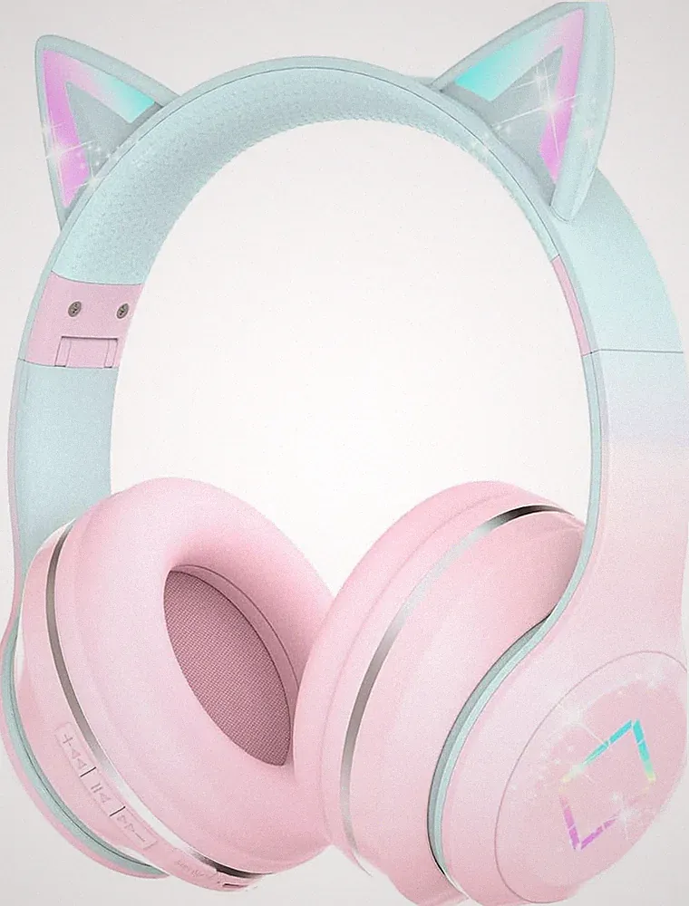 Bluetooth Kinder Kopfhörer, Katzenohr LED leuchtende kabellose Kinderkopfhörer, blau...